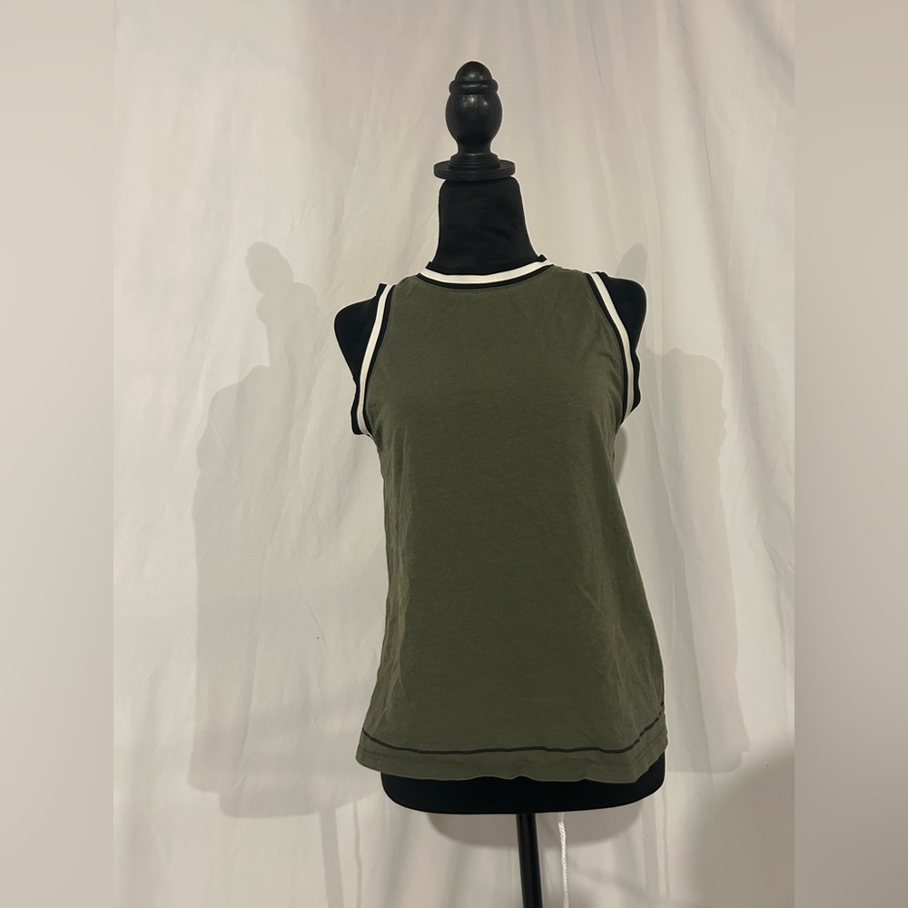 Black White Green striped Tank Top Small
